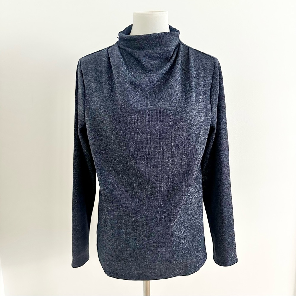 Ann Taylor Navy Sparkle Mock Turtleneck Long Sleeve Size Large